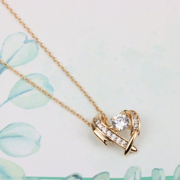 "Rose Gold Heart Pendant Necklace with Sparkling Stone Accents, XPBL0870 - Picture 5 of 13